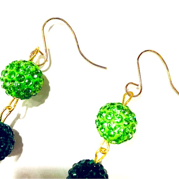 Green Rhinestone Disco Christmas Earrings - Picture 3 of 6